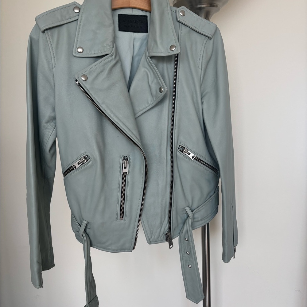AllSaints Light Blue Leather Jacket